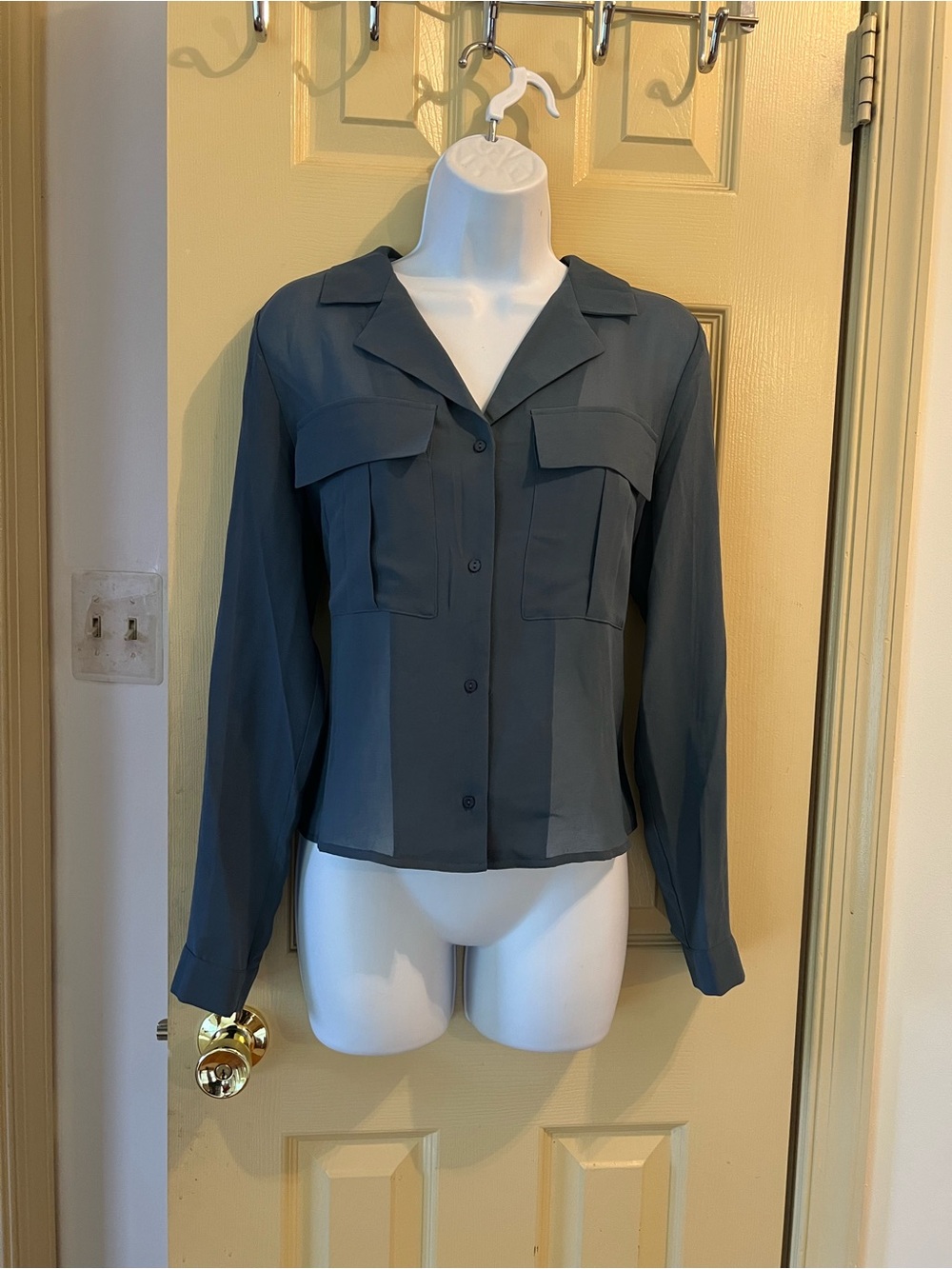 Tahari Slate Blue Button-Up Blouse